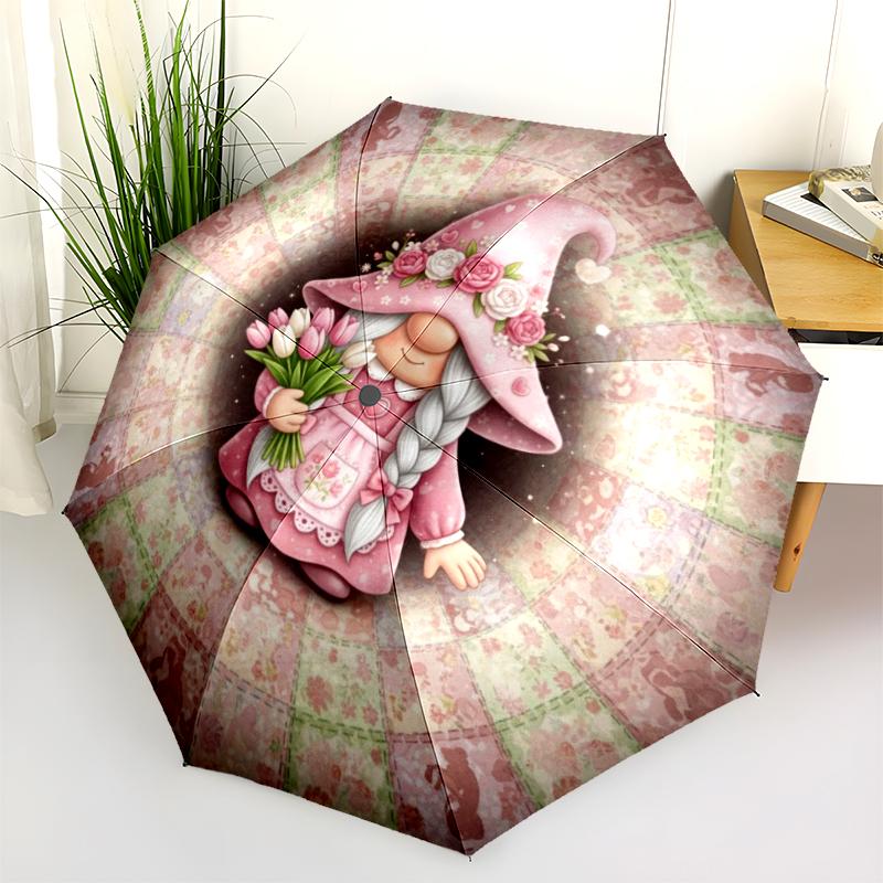 1 st Automatiskt Fällbart Paraply - Tecknat Mönster, Bärbar & Vikbar Design med 8 Ribbor, Jul- Födelsedagspresenter