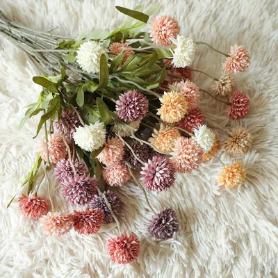 Five Headed Artificial Flower Bouquet Flower Balls Artificial Chrysanthemums Long Branches For Home Wedding Decorations