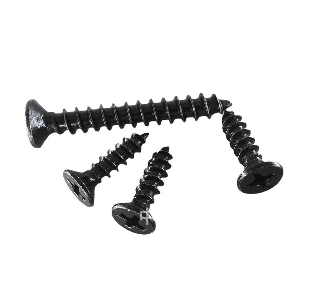 Black Zinc Plated 304 Stainless Steel Countersunk Self-Tapping Screws, Flat Head, Phillips, Sizes M2-M6
