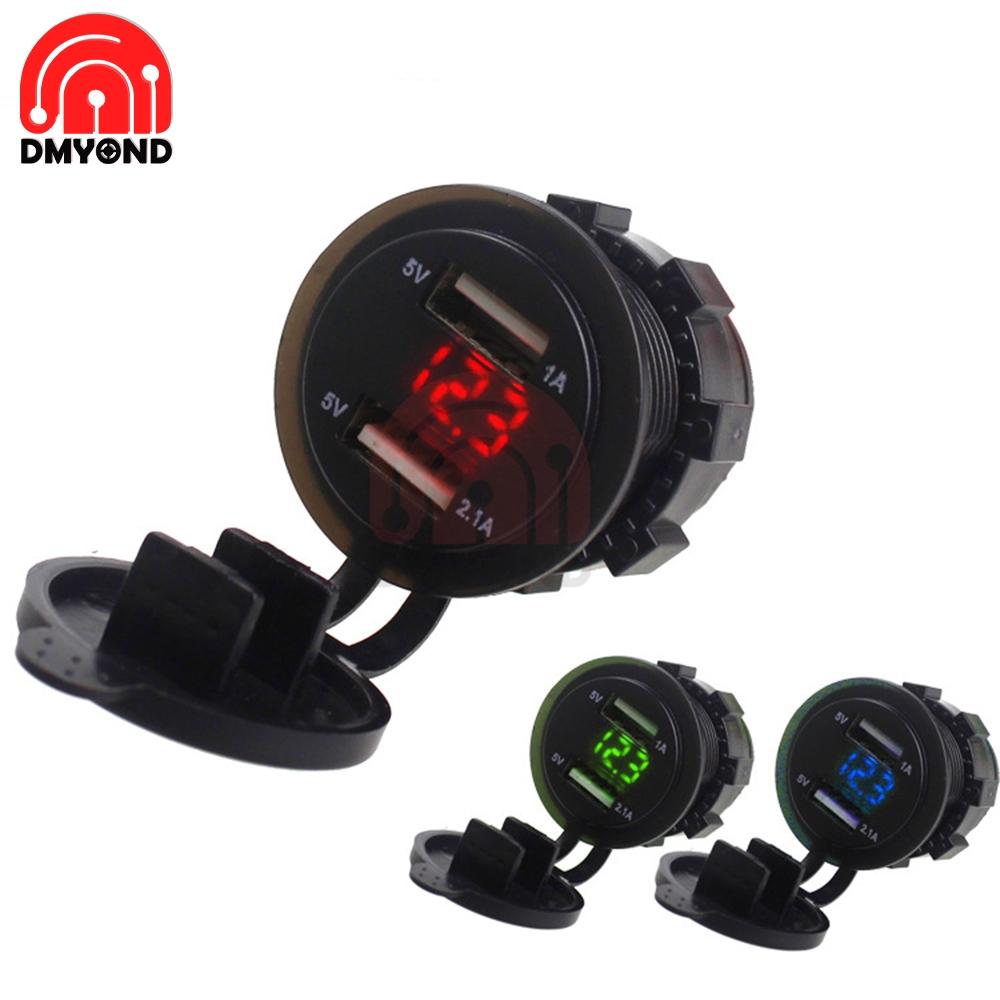 5V 1A 2.1A 12V 2 USB Car Charger Cigarette Lighter Socket Plug LED Voltmeter for Car Fast Chargering Adapter Voltage Monitoring