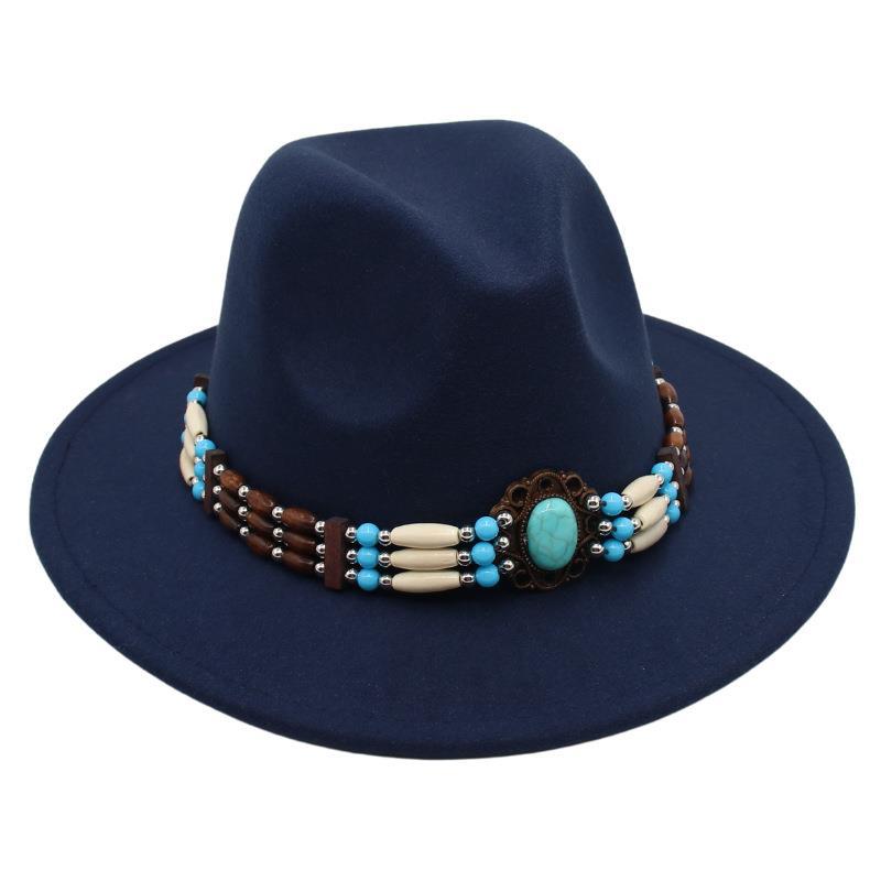 Turquoise Ethnic Style Top Hat, Foreign Style Jazz Hat, Retro Felt Hat, Spanish Temperament Plush Woolen Hat