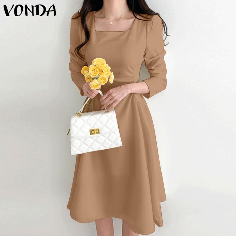 

VONDA однотонное элегантное женское короткое платье с квадратным вырезом и длинным рукавом