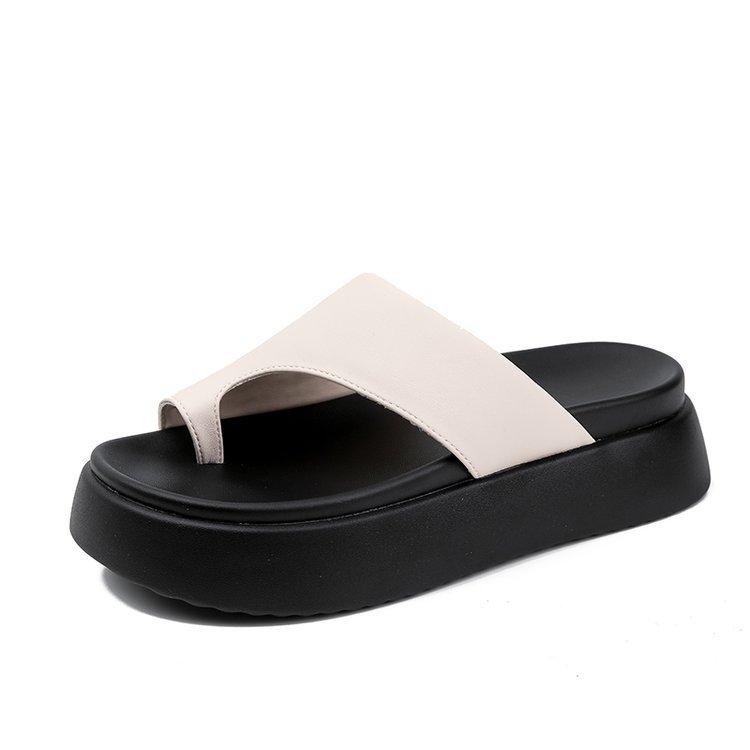 Thick-soled heightening set of toe cool slippers for women in the summer of 2025, wearing flip-flops with skirts, beach one-word slippers for women