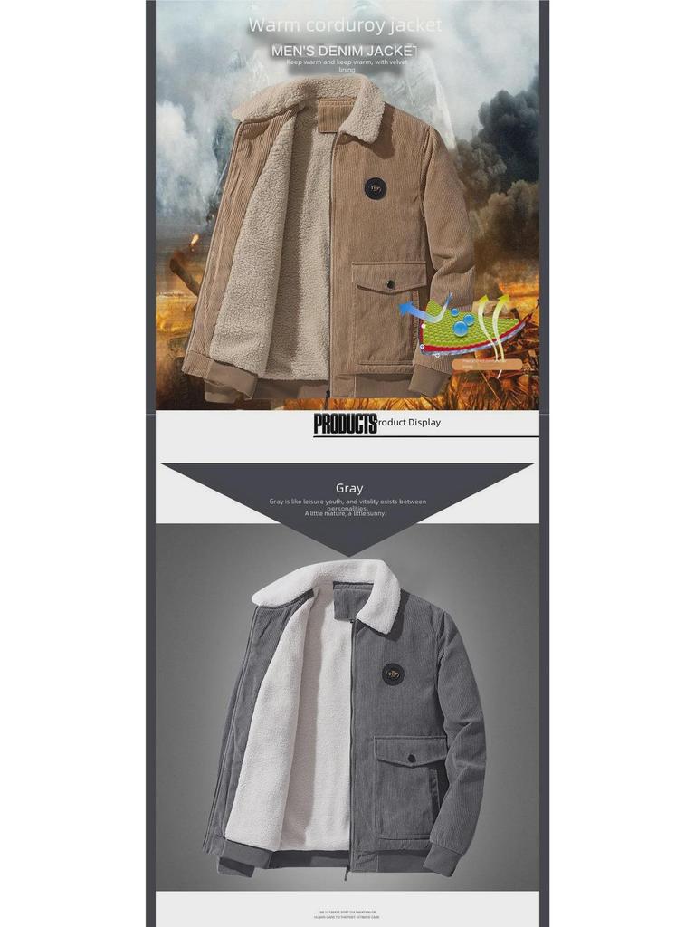 Men's 2023 Winter Lambskin Velvet-Lined Thickened Corduroy Jacket
