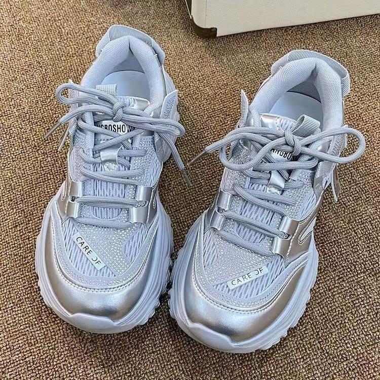 

Европейская станционная платформа папины кроссовки женские инс прилив 2025 осень новые небольшое увеличение роста сетчатые повседневные спортивные туфли 40 серебряный серый