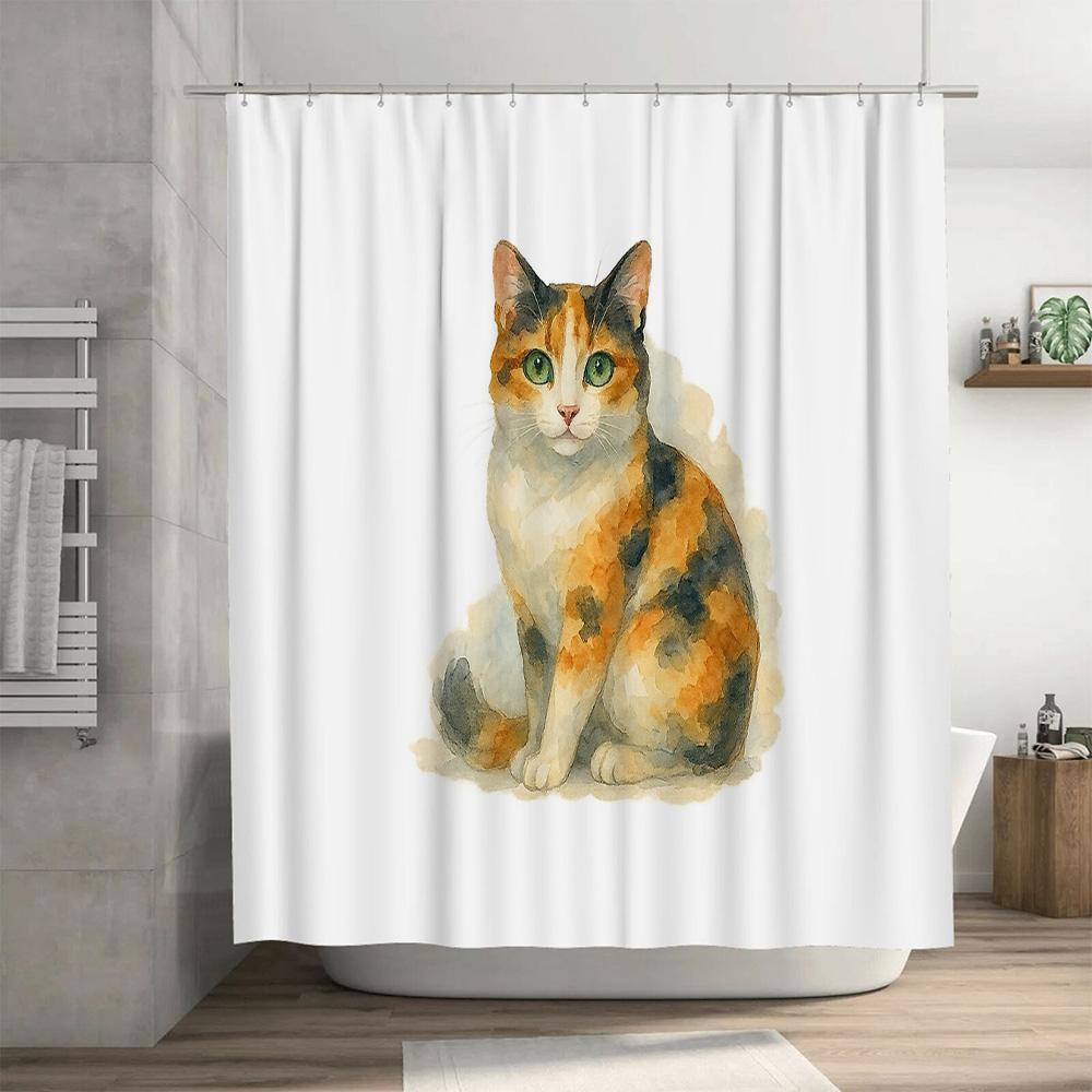 Cat Shower Curtain Cute Kitten Bathroom Decor Farmhouse Style Washable Fabric Liner Vintage Animal Pattern Home Decor