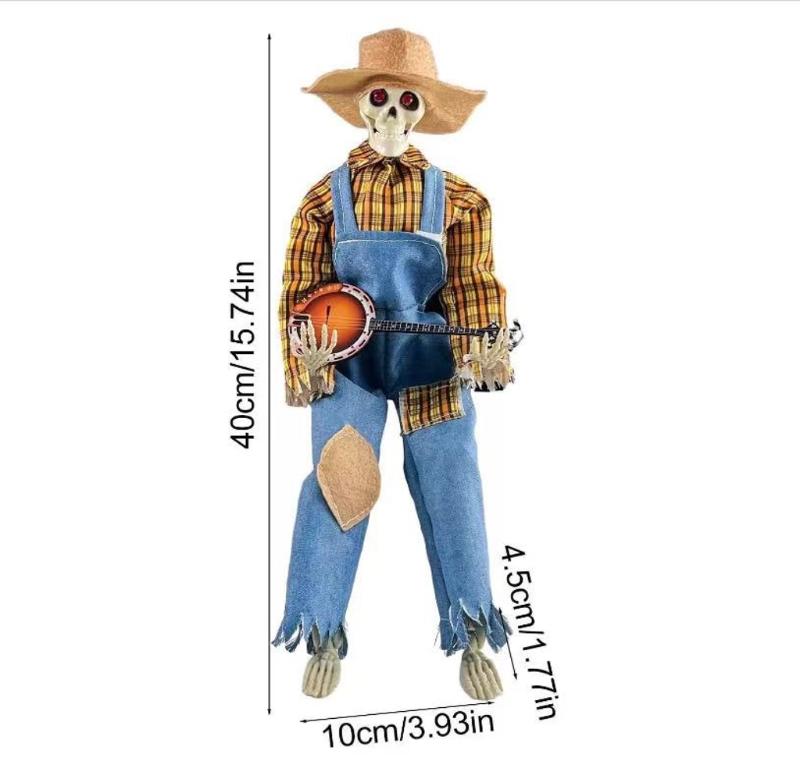 Halloween Banjo Playing Skeletons Decorations Outdoor/Indoor Halloween Party Decors Animated Skull with Light Up eye