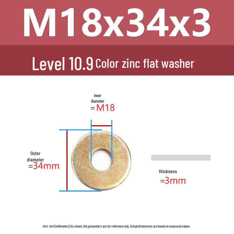 Yigu High-Strength Color Zinc Flat Washer: Enlarged & Thickened M6-M24 Screw Washer