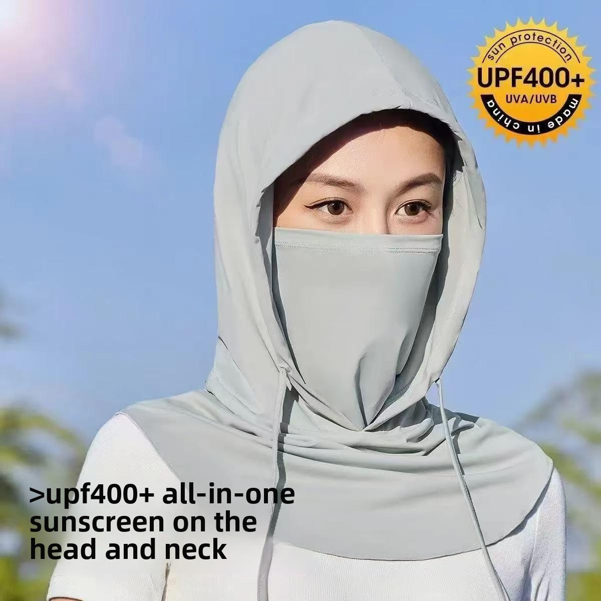 

Маска для лица унисекс, шапка, интегрированная защита шеи, полнолицевая велосипедная экипировка, головной убор, шарф Ice Silk светло-серый