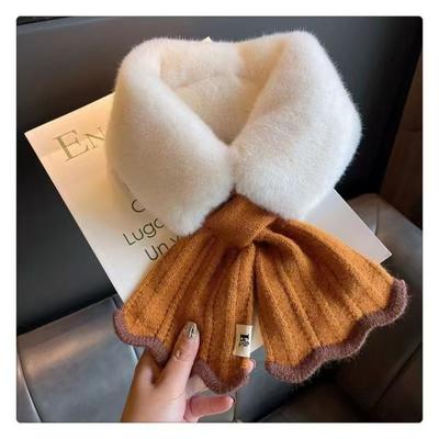 1Pc Thermal Scarf Imitation Korean Version Autumn And Winter Plush Knitted Wool Wool Collar Children Cross Women Thickened