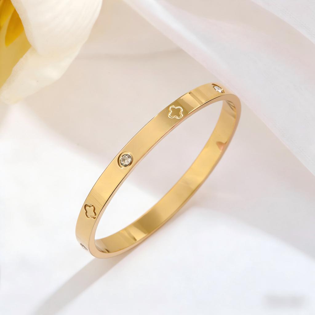 Light Luxury Four-leaf Clover Color Bracelet Set, Nails, Bracelet, Gold Bangles