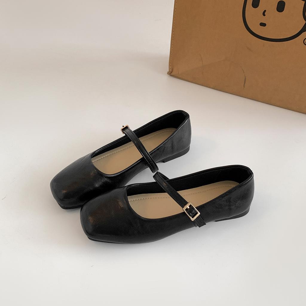 Black French Retro Flat Bottom Shallow Mouth Inner Height Increase Single Shoes Women's Summer 2025 New Models with Skirt Square Head Mary Jane Shoes