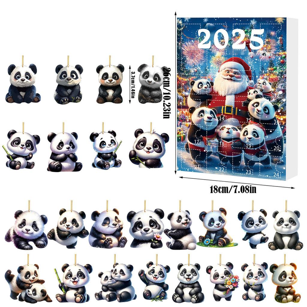 Christmas Panda Themed Advent Calendar Gift Set With 24 Acrylic Pieces For Celebrations