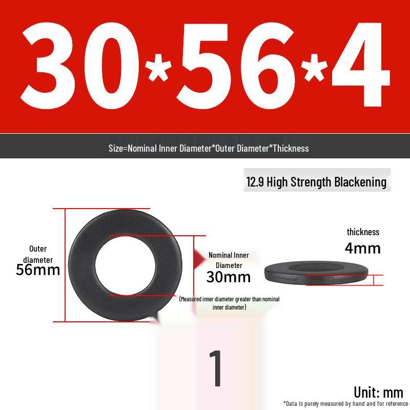 High-Strength Class 12.9 Flat Washer - Thickened & Widened, Sizes M6-M42