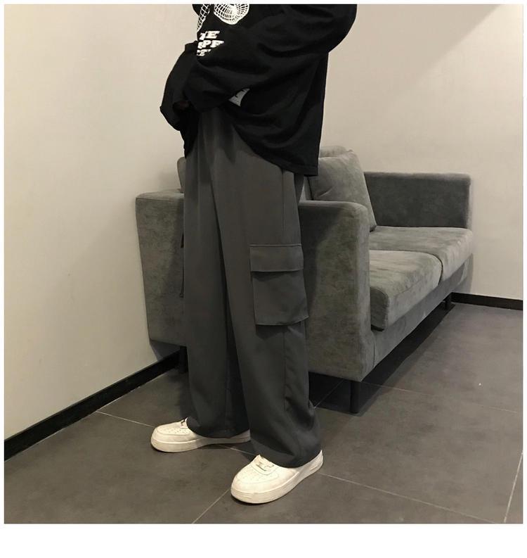 Men's Korean Style Loose Wide-Leg Cargo Pants with Drapey Fit - Retro Trendy Casual Trousers