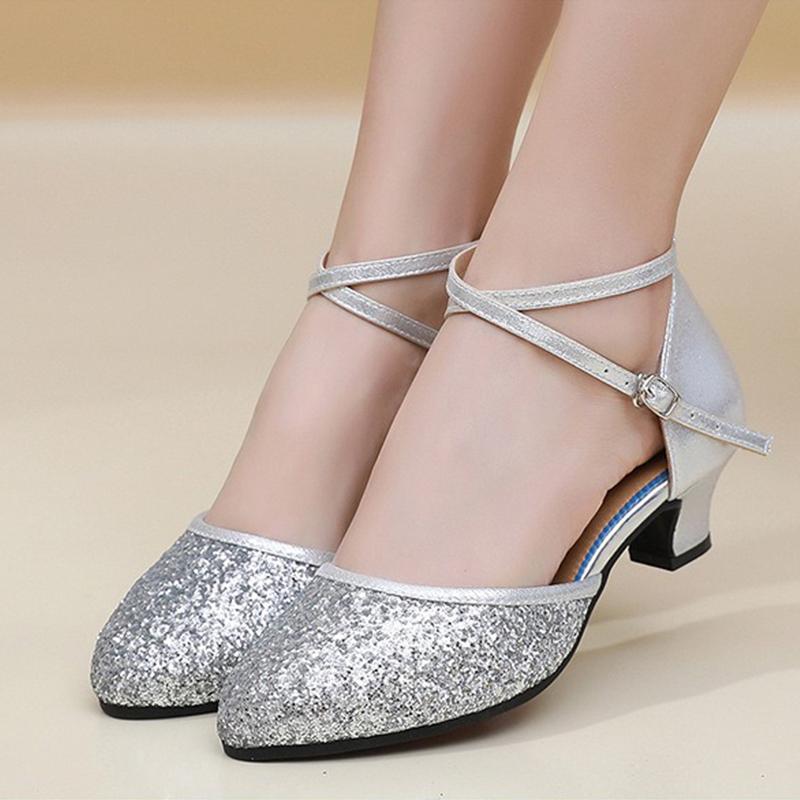 Sequins Women Girls Modern Dance Shoes Soft Rubber Sole Latin Tango Waltz Ballroom Dancing Shoes Heel 3.5cm
