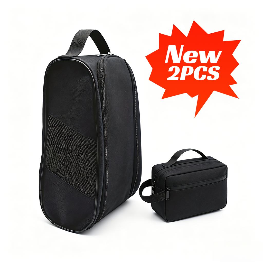 2PCS Travel Shoe Bag & Toiletry Bag Set, Breathable Mesh Golf Shoe Bag with Portable Makeup Pouch for Travel & Sports