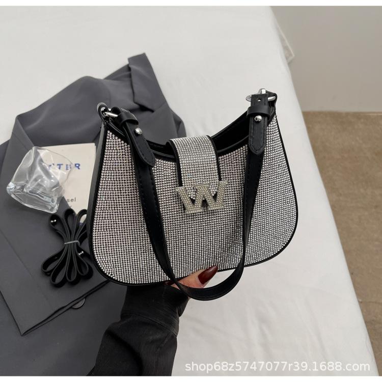 French texture diamond-encrusted small bag women s fashion oblique span small square bag 2025 summer new niche underarm dinner bag