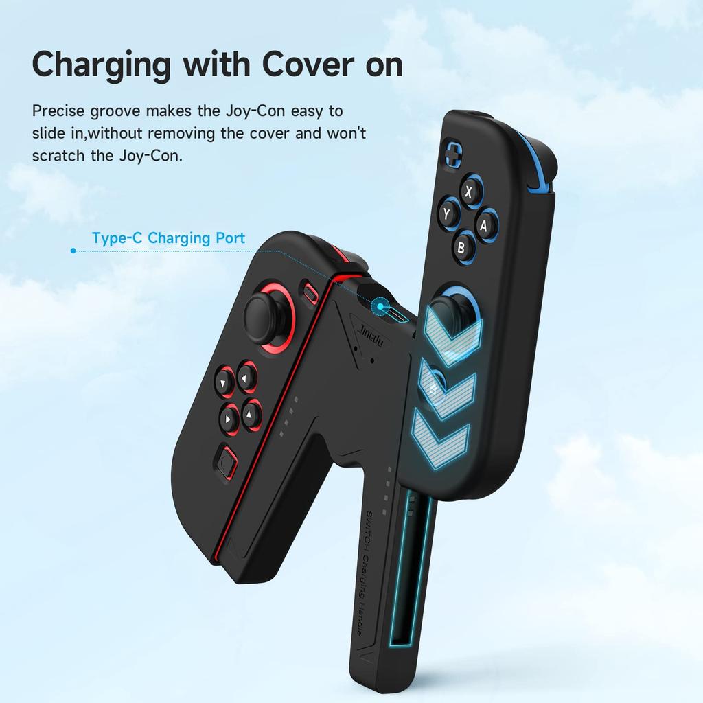 Switch Charging Controller Charger with Compatible with Nintendo Switch OLED Models Joy-Con Grip, V-Shaped Joy-Con Indicator, & (Black)
