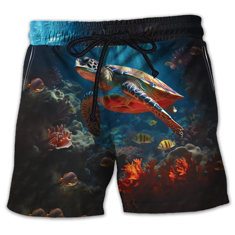 Animal Turtle 3D Printed Short Pants For Men Clothes Casual Hawaiian Sea Animal Beach Shorts Loggerheads Trunks Kids Trousers