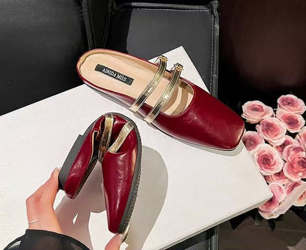 French bag head half slippers women's spring and autumn 2025 new Korean version flat-bottomed lazy half support one pedal Mill shoes tide