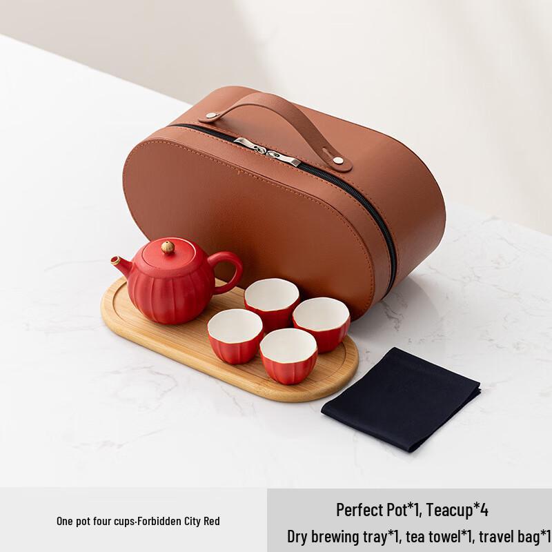Ailanhui Jia MY Travel Ceramic Tea Set 1 Pot, 4 Cups with Tea Tray