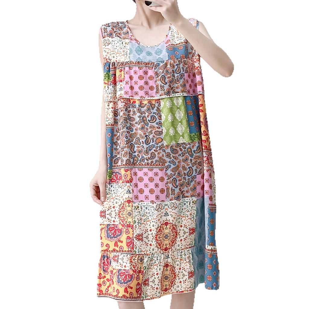 Ethnic vest women's nightgown summer thin cotton and silk loose artificial cotton loungewear casual suit thin skirt