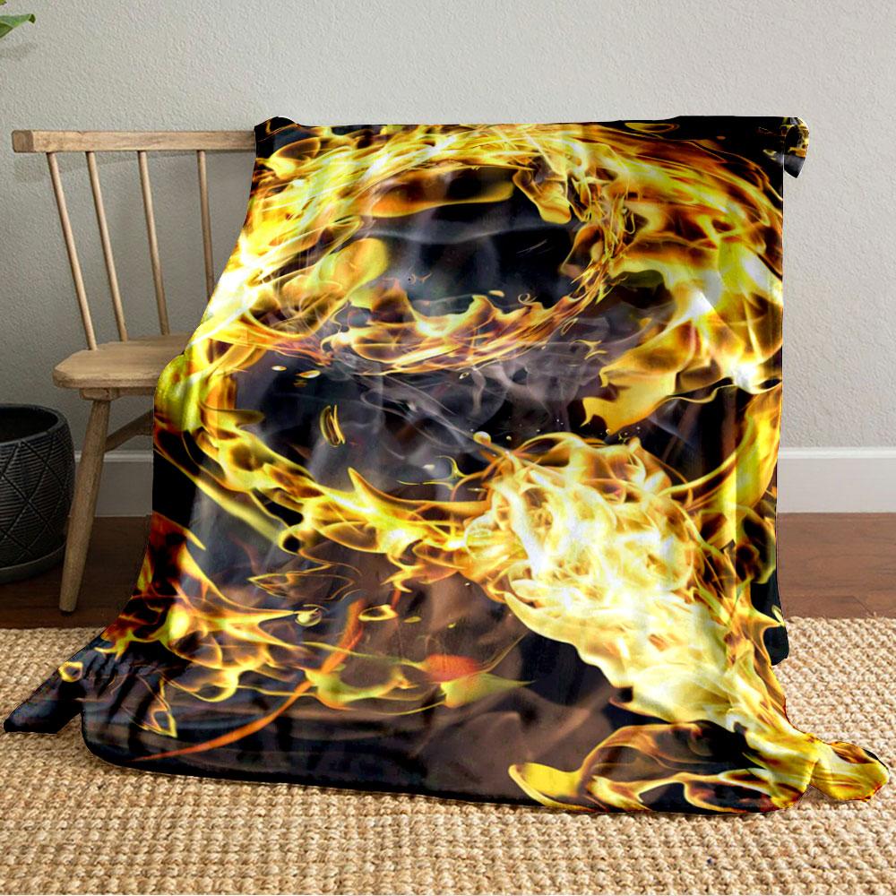A Swirling Pattern of Vibrant Yellow and Orange Flames with Smoky Accents. for All Seasons Blanket Lunch Break Throw Gift