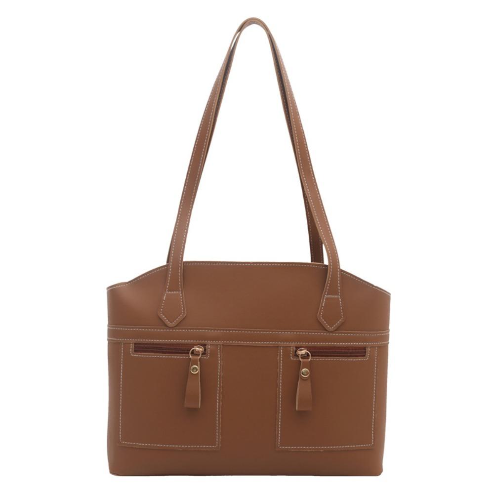 PU Leather Double Pockets Commuting Bag Large Capacity Handbag Trend Underarm Bag Travel