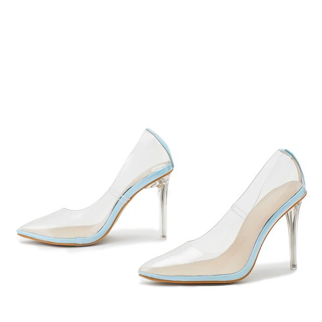 

Весенние женские туфли на одинарной платформе, простые модные туфли с острым носком и прозрачной пленкой на шпильке, большие размеры, подиумные туфли на высоком каблуке, размер 35-42 35 синий