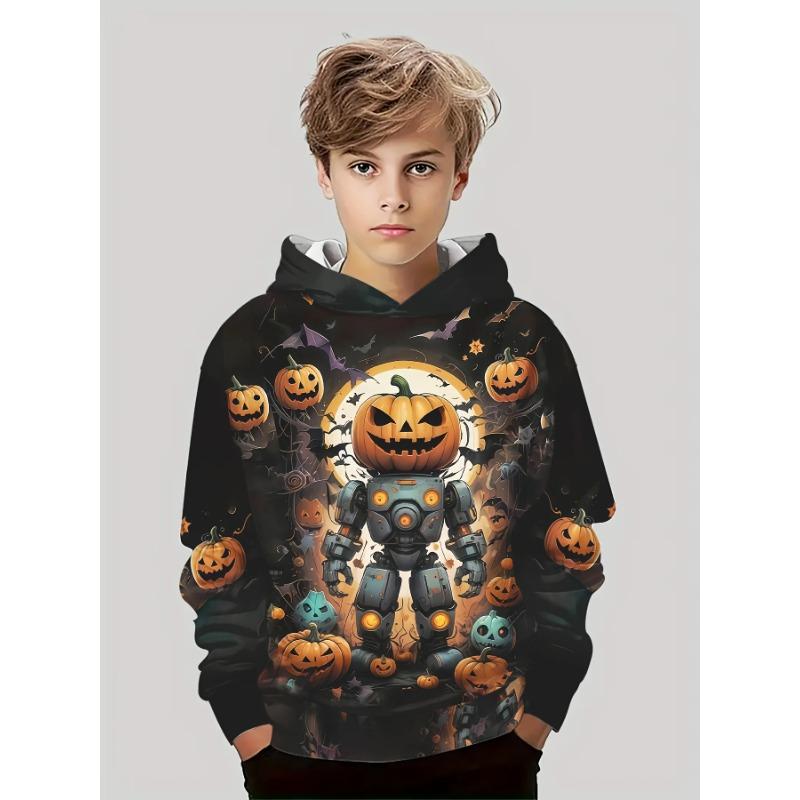 Autumn 3D Halloween Printed Hoodies Fashionable Casual Sports Long Sleeved Children's Boy Hooded Sweatshirts