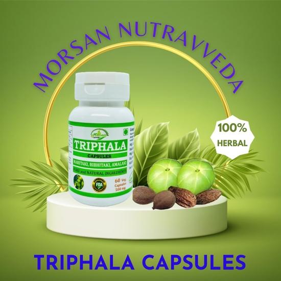 Morsan Nutraveda Triphala (Amla, Harar, Bahera)| 60 X 500 Mg Veg Capsules | Promotes Digestive Balance, Aids Natural Cleansing