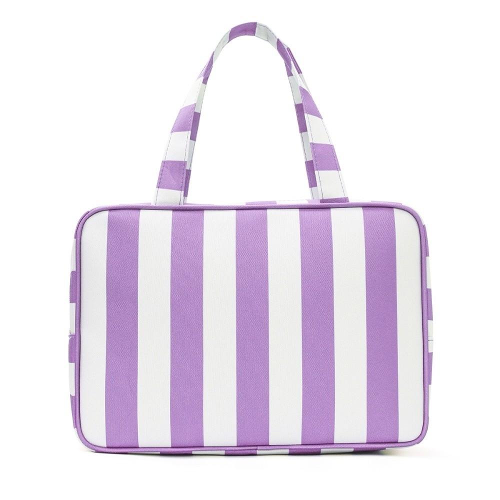 Large Capacity Striped Toiletry Storage Bag Multi Compartment Cosmetic Pouch  Weekend Getaway