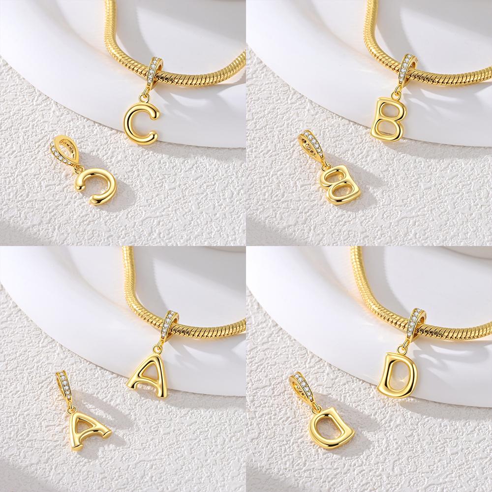 Original Necklace Copper White Zircon Pendant English Letters Women'S Beads Fit Bracelet Anniversary Gift Accessory Diy
