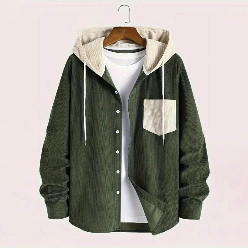 Fashion Spring Autumn Corduroy Hooded Jacket Comfortable Casual Daily Commuting Men
