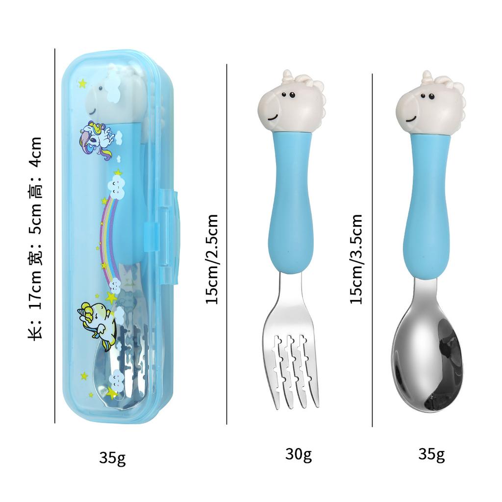 304 Stainless Steel Dinosaur Baby Children's Portable Tableware Cartoon Spoon Fork Learning Training Chopsticks Fork Spoon Set
