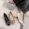 Fashion 2025 Bling Big Crystals Round Buckle Chunky Heels Pumps Women Shoes Dark Green Fashion and Leisure Pointed Toe Pumps