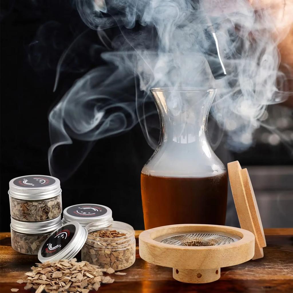 Wooden Cocktail Smoker Kit With 5 Flavor Wood Chips Whiskey Smoking Wood Chips Box Cocktails Infuser Kit Kitchen Accessories