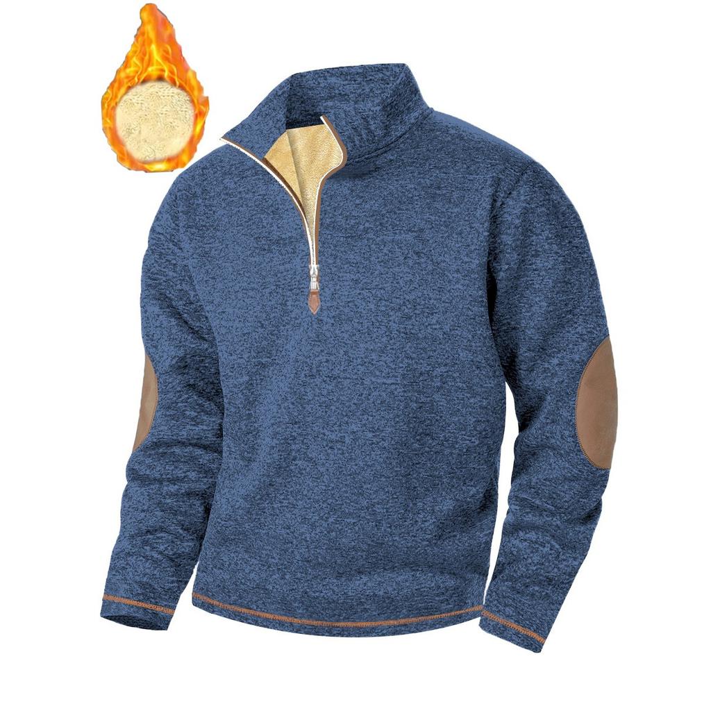 Men's Textured Jacquard Hooded Jacket - Thickened Zip-Front Sweatshirt with Stand Collar