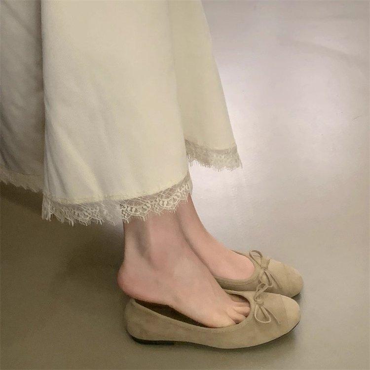 Soft leather version~ French retro round head bow light mouth single shoes women's autumn 2025 new suede ballet shoes