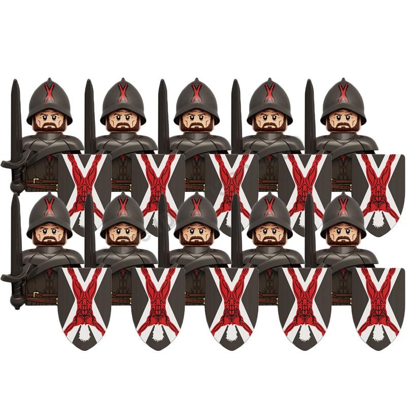Mittelalterliche Actionfiguren Baustein Burg Miliz Tempelritter Römischer Infanteriesoldat Kreuzritter Spartaner Krieger Ziegelstein