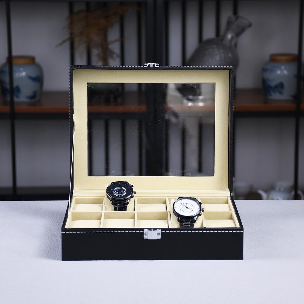 Czarne pudełko na zegarki ze sztucznej skóry, kwadratowe etui ekspozycyjne z klapką, odpowiednie na 2/3/4/5/6/10/12 zegarków, eleganckie pudełko do przechowywania i organizacji zegarków.