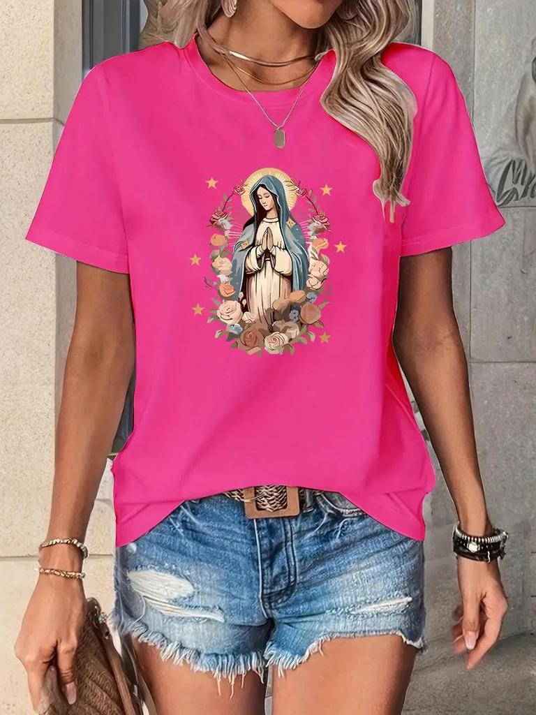 Damen Weihnachts-Rundhals-Kurzarm-Top - Europäischer und Amerikanischer Stil