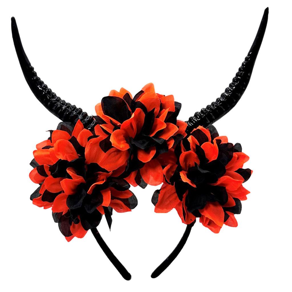 Halloweenská květinová čelenka s rohy antilopy Pryskyřičný kostýmní doplněk Kreativní pokrývka hlavy Rekvizity na večírky, hraní rolí