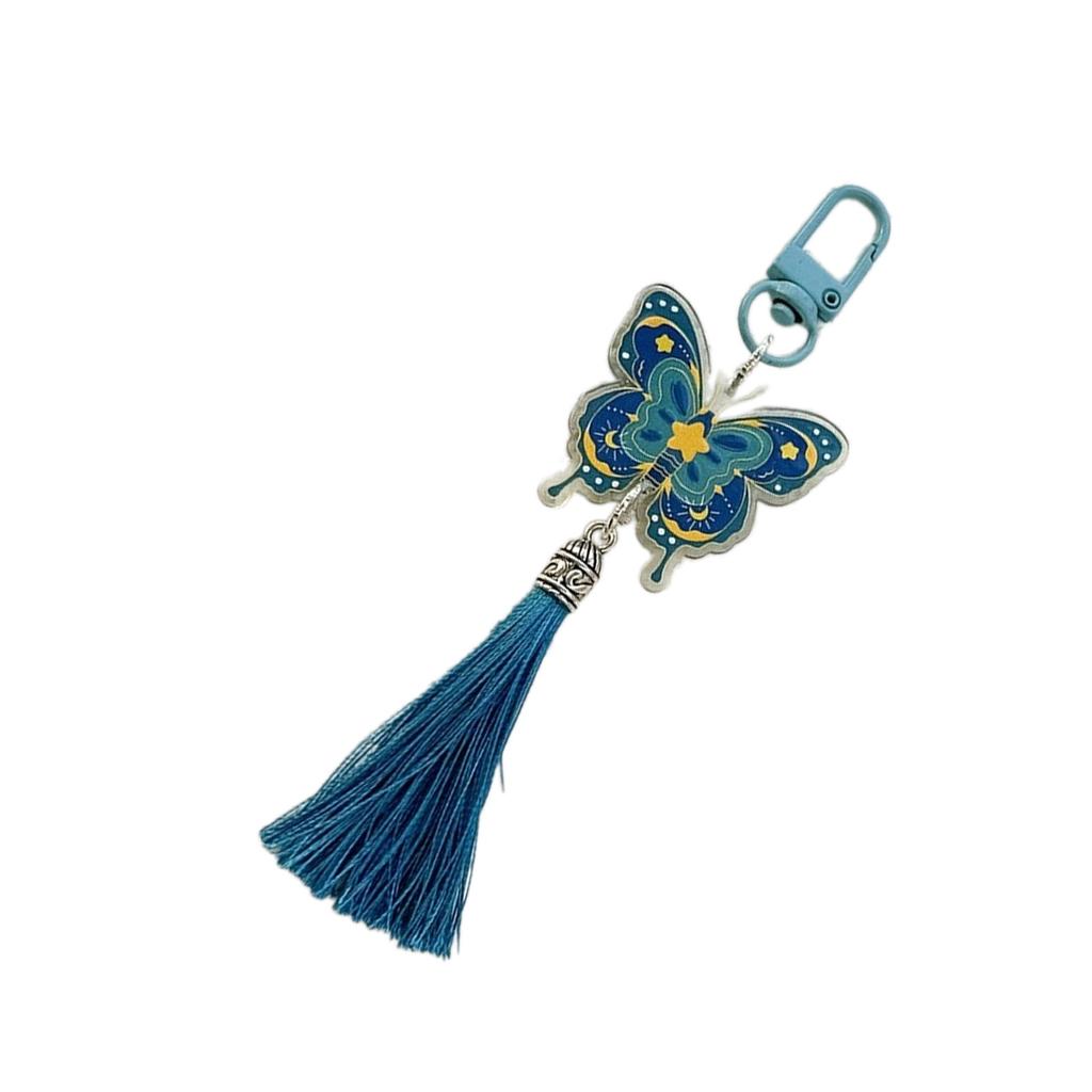 Chinese Style Butterfly Keychain Vintage Colorful Butterfly with Tassels Keyring Pendant Bag Charm Handbag Decoration