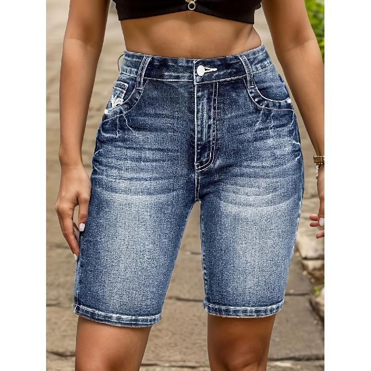 2026 New Women s Embroidered Versatile Slim-Fit Denim Shorts S темно-синий