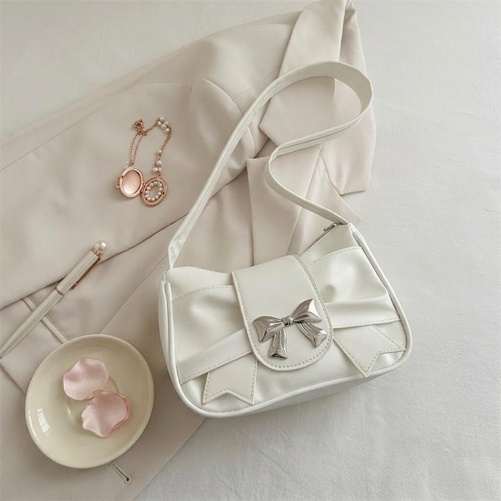 Borsa a Spalla con Fiocco Francese per Donna in Ecopelle Borsa a Tracolla con Design Elegante