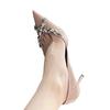 2025 New French Patent Leather Pointed Toe Low Cut Autumn Winter Nude High Heel Pumps Women Rhinestone Single Shoes