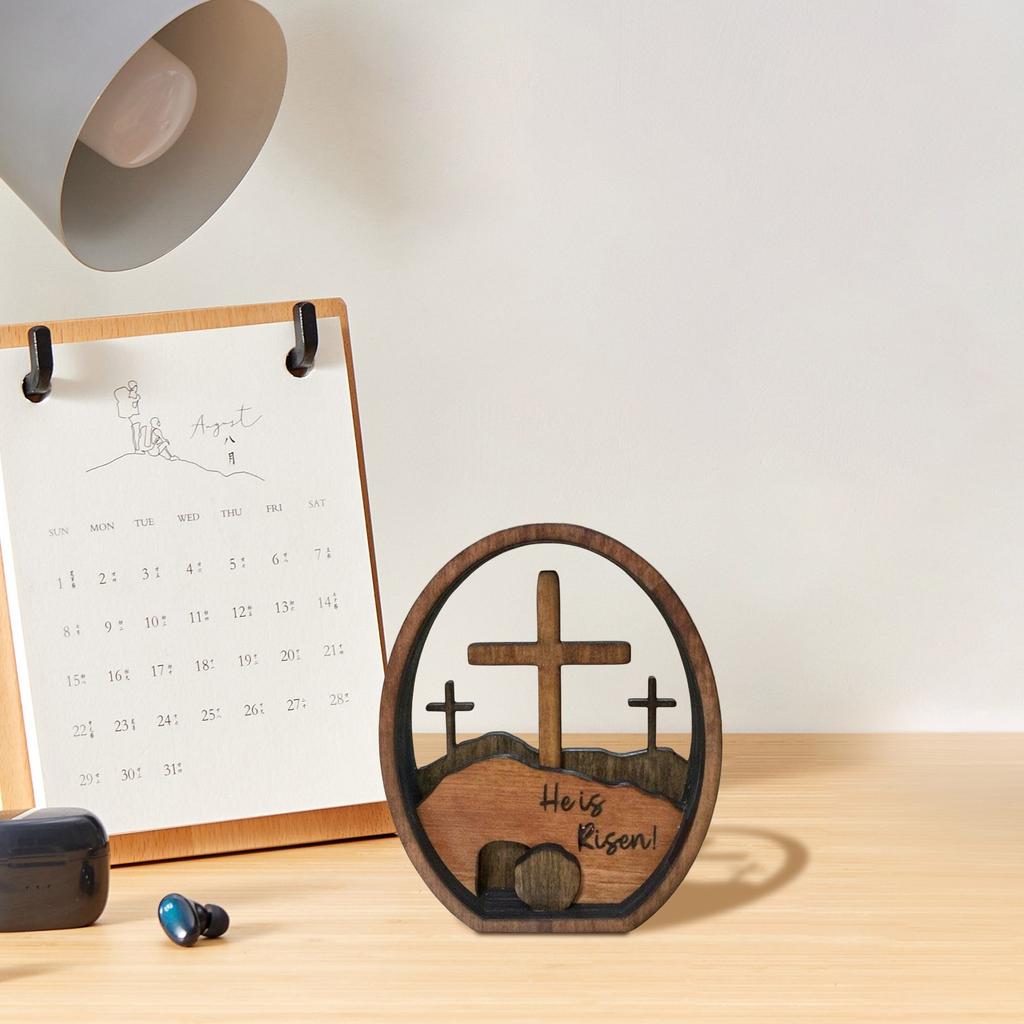 Easter Decoration He Is Risen Wooden Easter Resurrection Scene Cross Tomb Tray Set Easter Decor Centerpiece For Religious Home Table