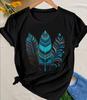 Unisex Boho Teal Feather T Shirt Tribal Feather Print  Short Sleeve O Neck Casual Tops Black Summer Streetwear Daily Wear